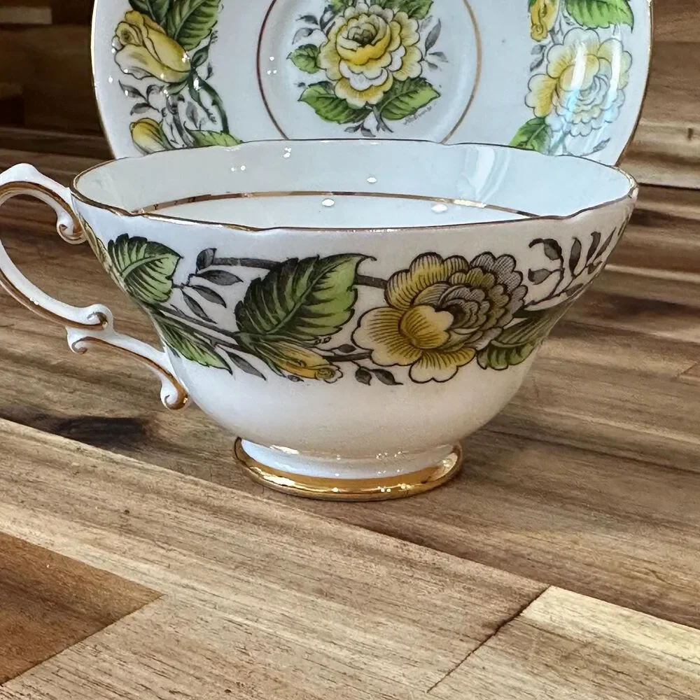 Vtg Stanley English Tea Cup Fine Bone China Yellow & Green Floral